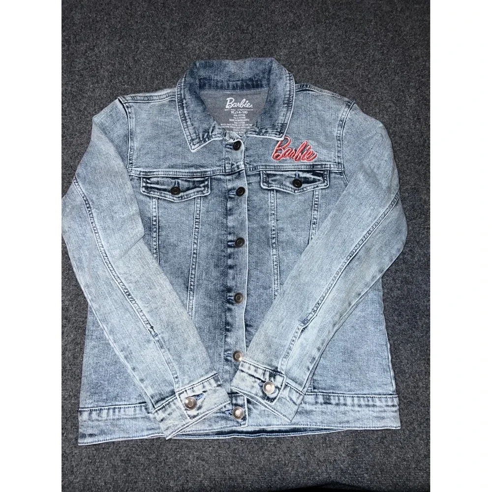 Barbie Kids XL 14-16 Denim Jacket Light Wash Girl Revolution Graphic G000253JBAR